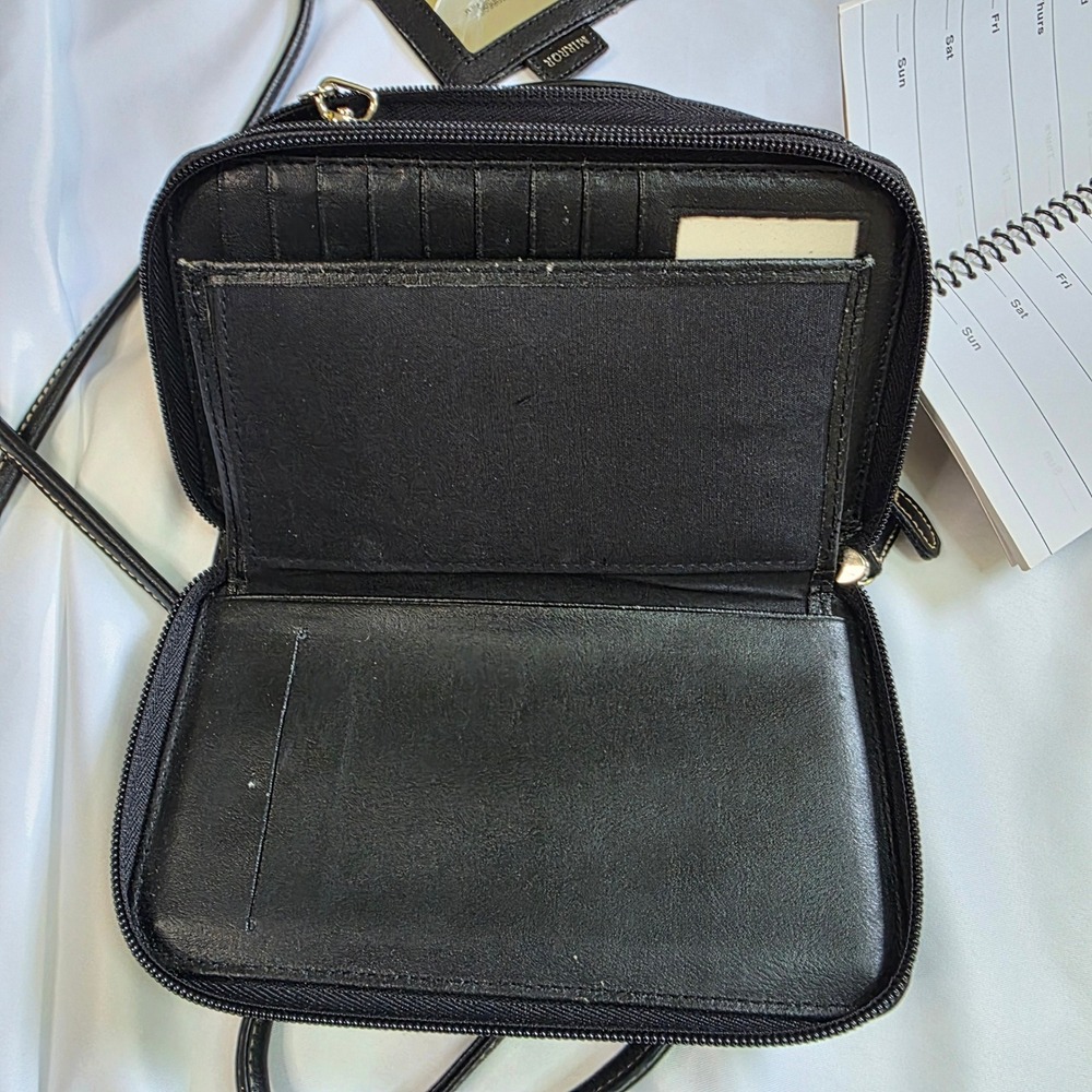 Vintage Rosetti Black Organizer Crossbody Bag Wallet Calculator Mirror retro - Picture 10 of 16